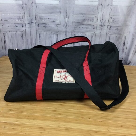 True Religion Black and Red Strap Duffel Bag